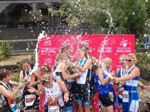 Winning ladies with the bubbly!